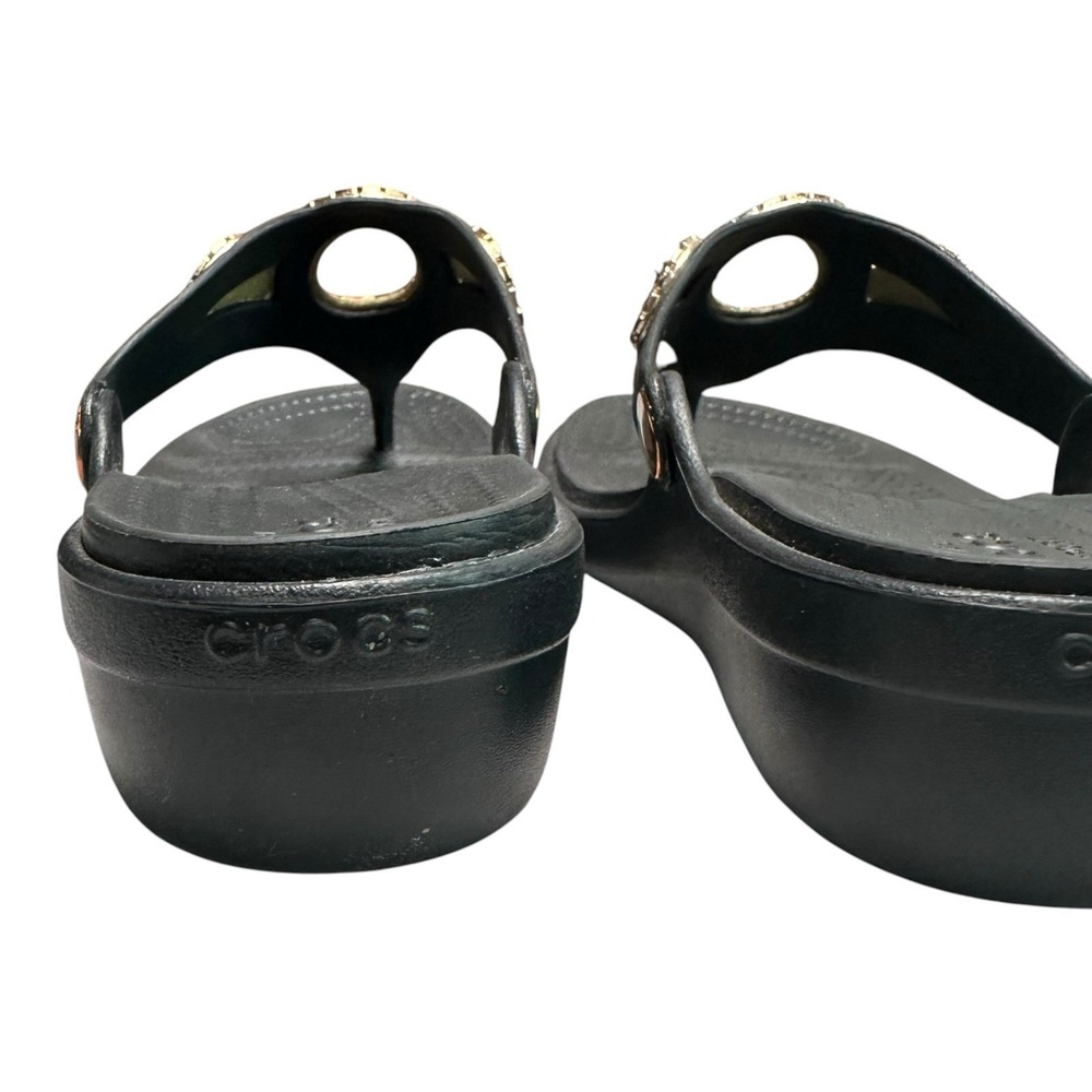 Crocs Sanrah Diamante Wedge Flip Flop Sandals Womens 7 Black Thongs Slip On - Picture 6 of 12